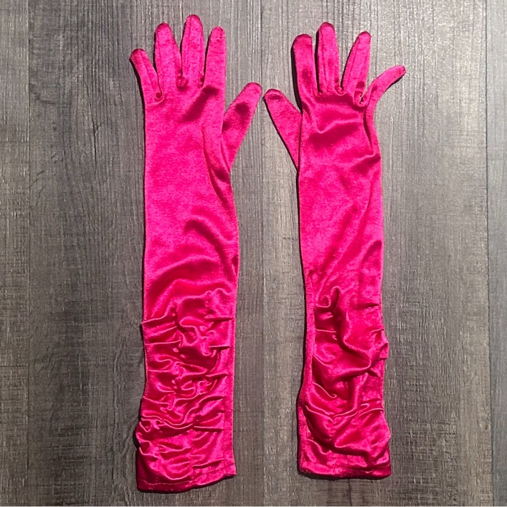💞 Little Girls One Size Elegant Pink Satin Princess Dress Up Party Gloves